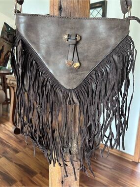 Fringed Crossbody Bag in Dark Brown - Unbranded